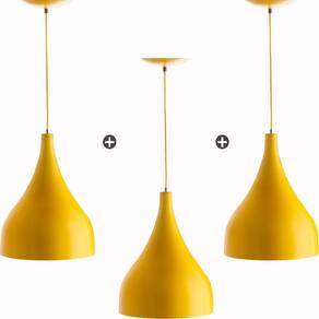 Kit 3 Pendente Milão Pequena Amarelo Sala Cozinha Quarto