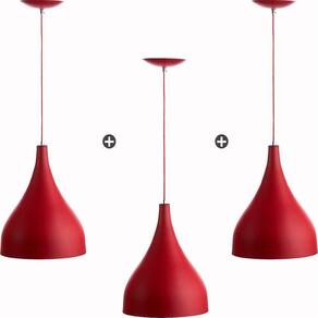 Kit 3 Pendente Milão Pequena Vermelho Sala Cozinha Quarto