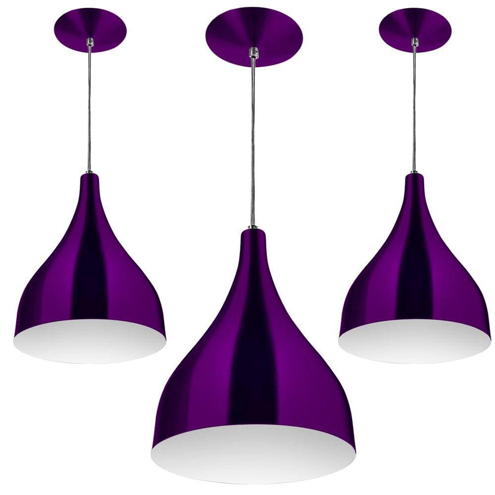 Kit 3 Pendente Milão Pequena Roxo Sala Cozinha Quarto