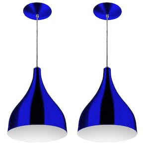 Kit 2 Pendente Milão Pequena Azul Metal Sala Cozinha Quarto
