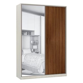 Guarda-Roupa Solteiro Luciane 2 Portas de Correr 3 Gavetas Prime Plus Alumínio com Espelho 160 cm
