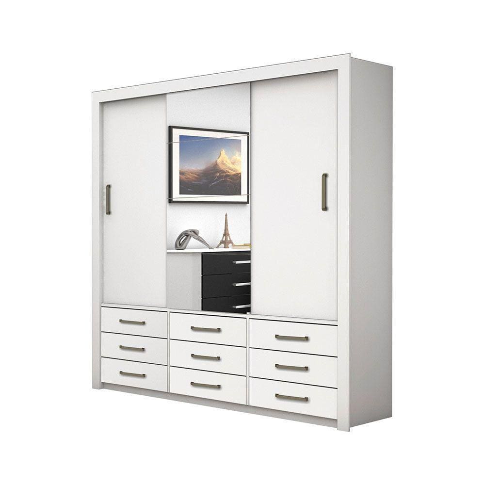 Guarda Roupa Anjos Plus 3 Portas 9 Gavetas Carioca Branco