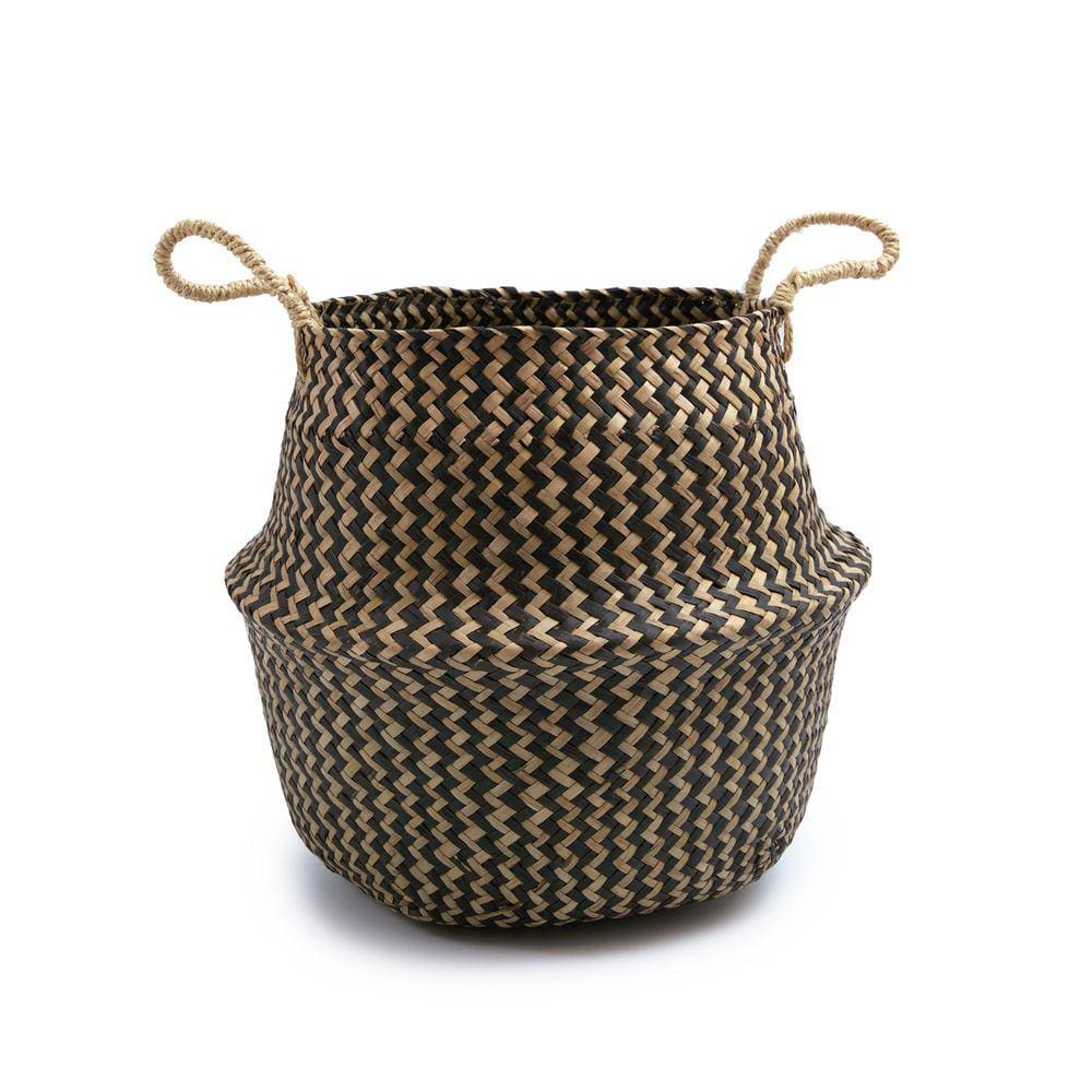 Cesto de seagrass marrom 37cm com alças - Oikos