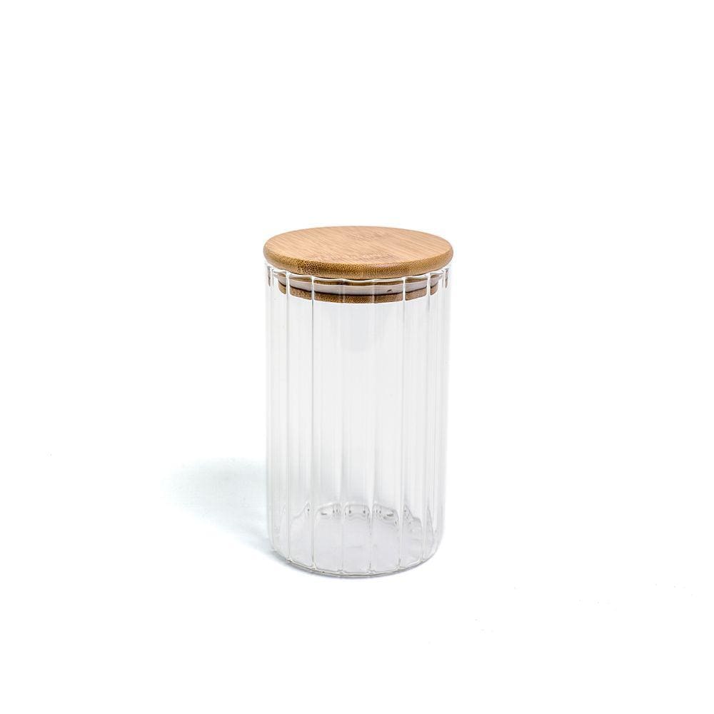 Pote 800ml de vidro canelado com tampa de bambu de mantimento - Oikos