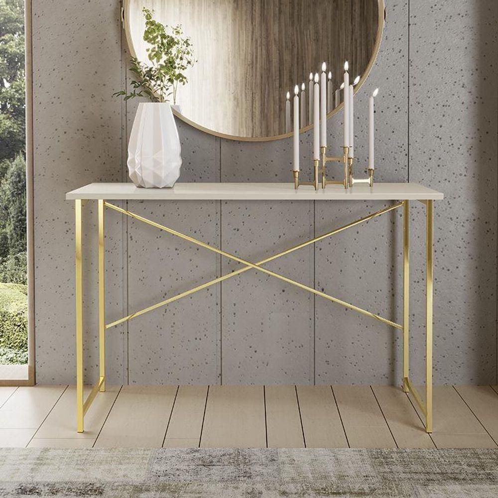 Aparador Estilo Industrial C/Pés Em Aço Dourado Off White