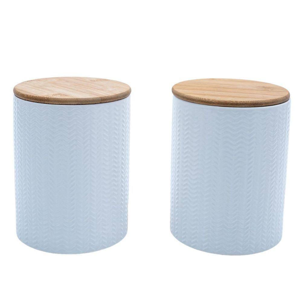Kit 2 potes dolomita com tampa de bambu zig zag 1,2l - Oikos
