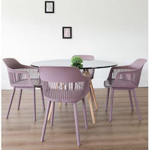 Conjunto Sala de Jantar Mesa Eiffel Redonda 120cm Tampo MDF com 4 Cadeiras Marcela Rivatti Camurça
