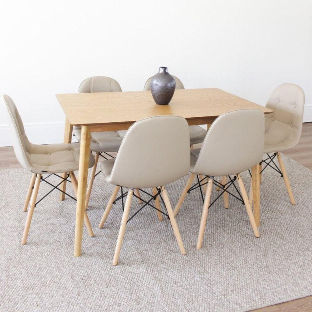 Conjunto Sala de Jantar Mesa 120x75cm Finlândia com 6 Cadeiras Eiffel Botonê Rivatti Nude