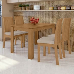Conjunto Mesa Retangular 4 Cadeiras Athenas Móveis Lopas Amêndoa Clean/Veludo Marromle Creme