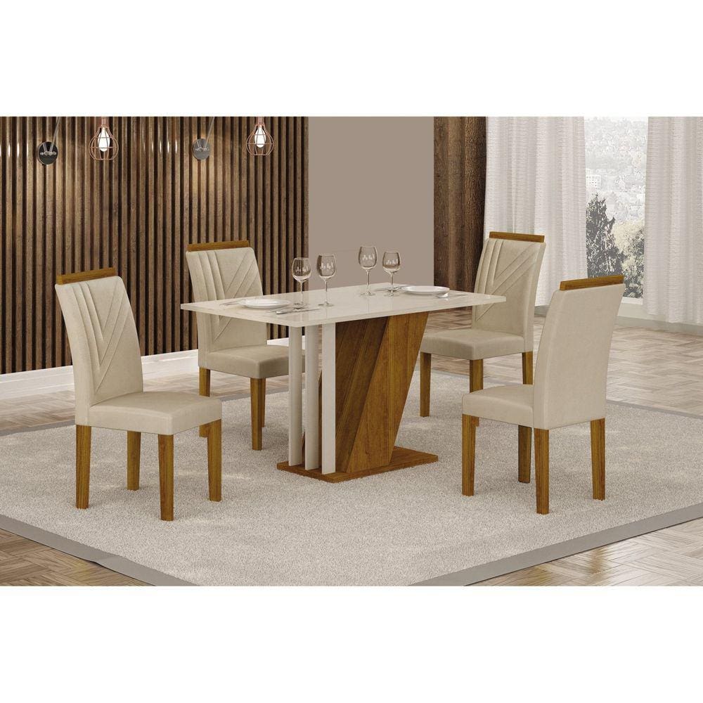 Conjunto Sala De Jantar Mesa Tampo Mdf E Vidro E 4 Cadeiras Lottus em  Promoção é no Buscapé