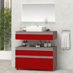 Gabinete para Banheiro com Cuba e Espelheira 80cm Safira Contarini Vinho