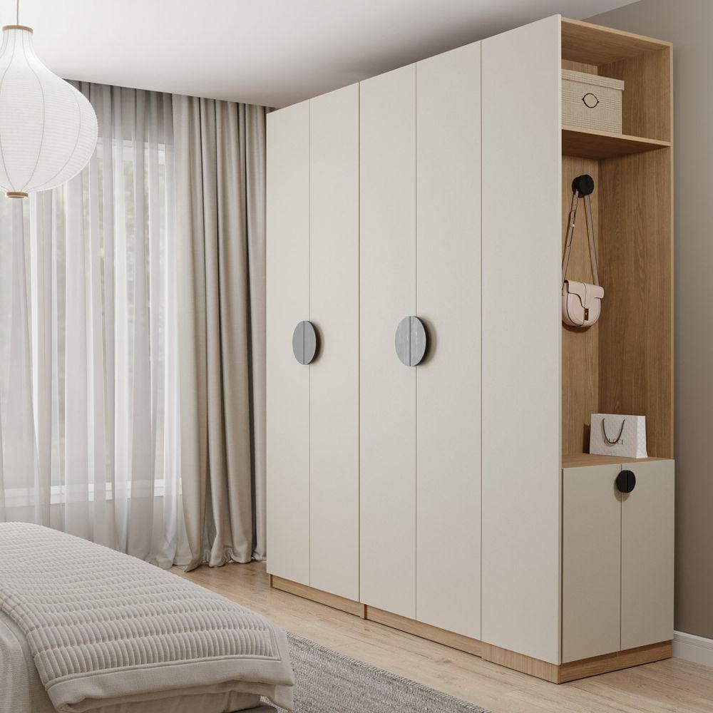 Conjunto Modulado Joy 3 Peças Cabideiros, Nicho com 2 Gavetas e Sapateira Cabecasa Madeiramadeira Cinza Sereno/Avena