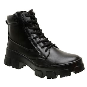 Bota Coturno Feminina Couro tratorado Confortável Preto SLZ-BT1-11010
