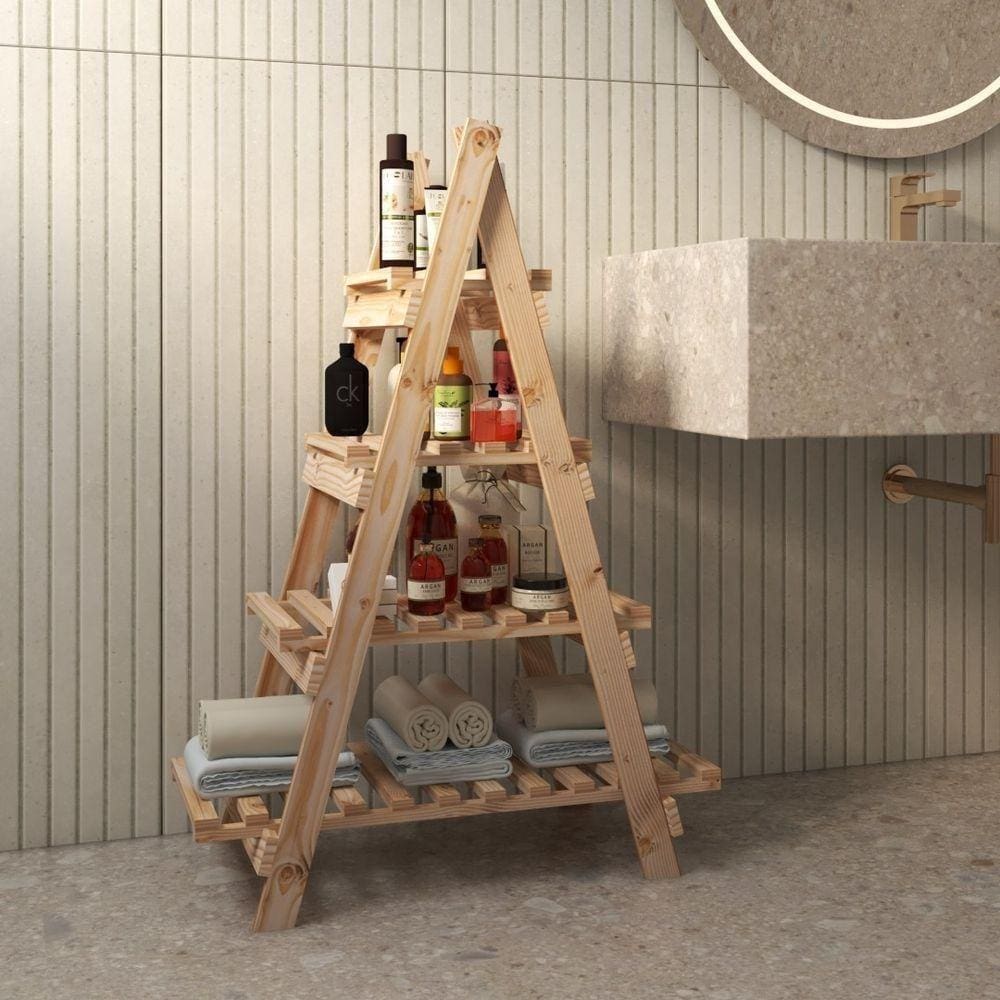 Expositor De Produtos De Madeira De Banheiro Com Prateleiras