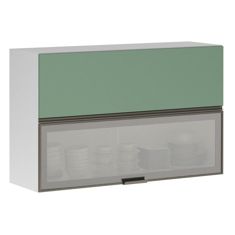 Armário Basculante Misto Perola 120cm 1 Porta Fechada 1 Porta com Vidro Reflecta Prata Luciane