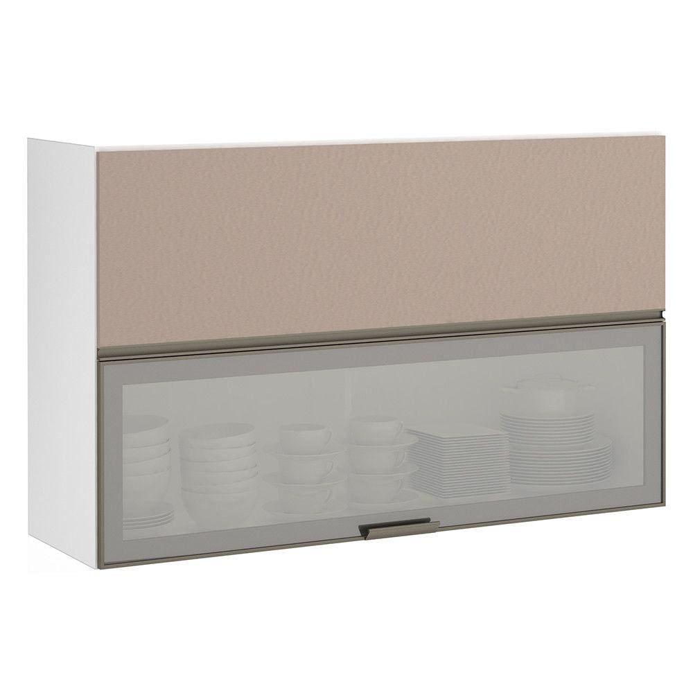 Armário Basculante Misto Perola 120cm 1 Porta Fechada 1 Porta com Vidro Reflecta Prata Luciane