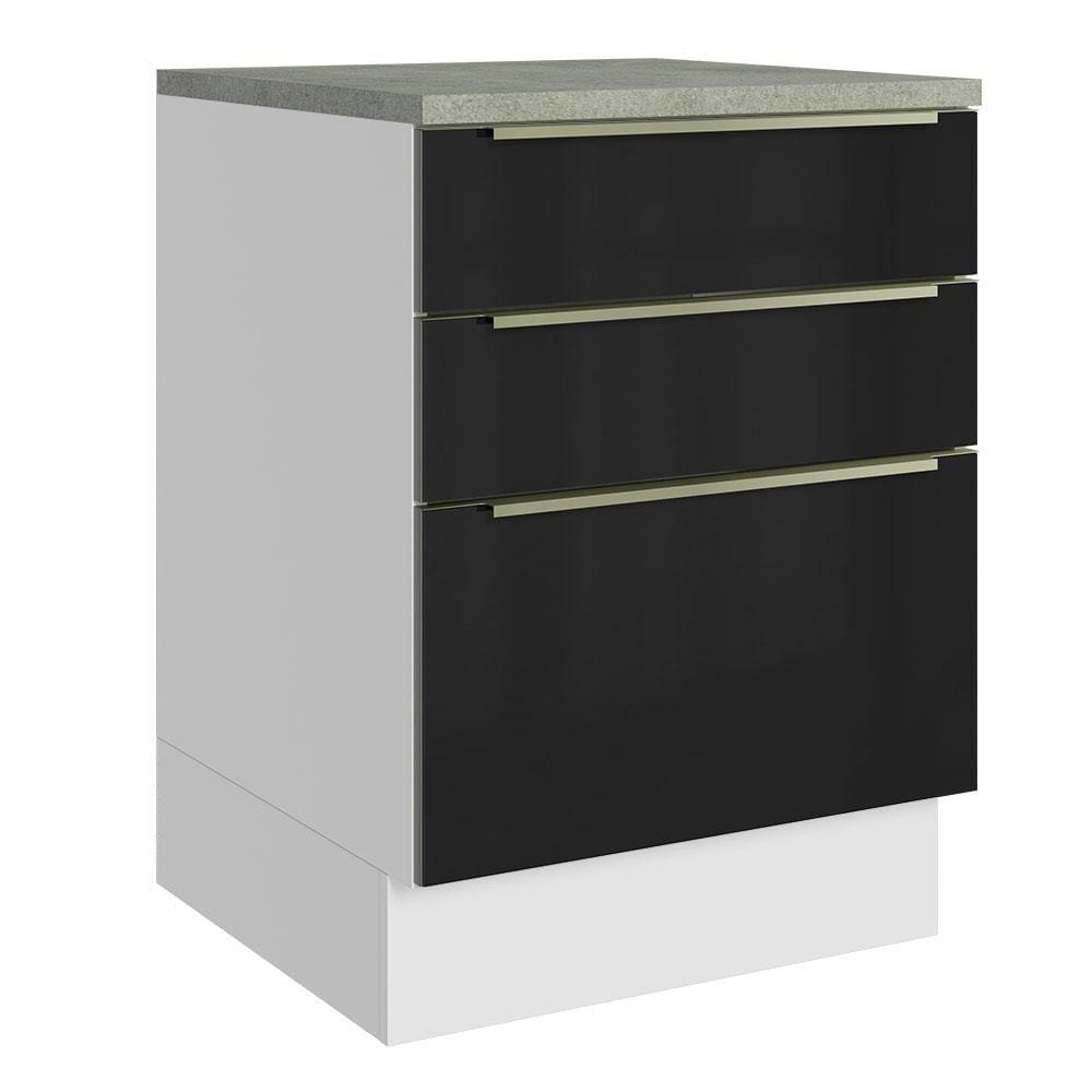 Balcão 60 cm 3 Gavetas Branco/Preto Lux Madesa