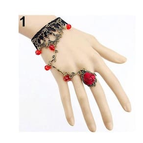 Pulseira Preta Tecido Anel Punk Roseira