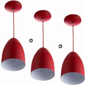 Kit 3 Lustres Pendente Cone Vermelho Sala Cozinha Quarto
