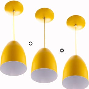 Kit 3 Lustres Pendente Cone Amarelo Sala Cozinha Quarto