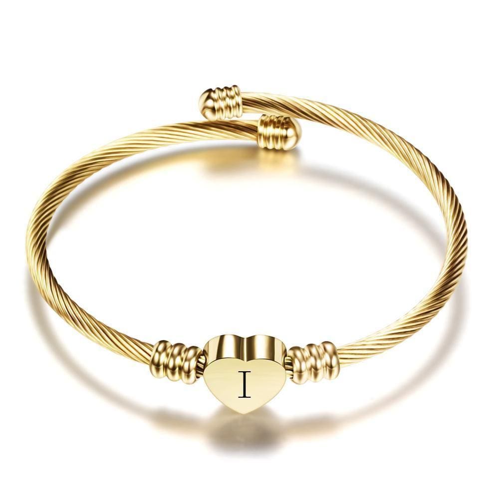Pulseira Dourada Coração Letra I Delicada G6932