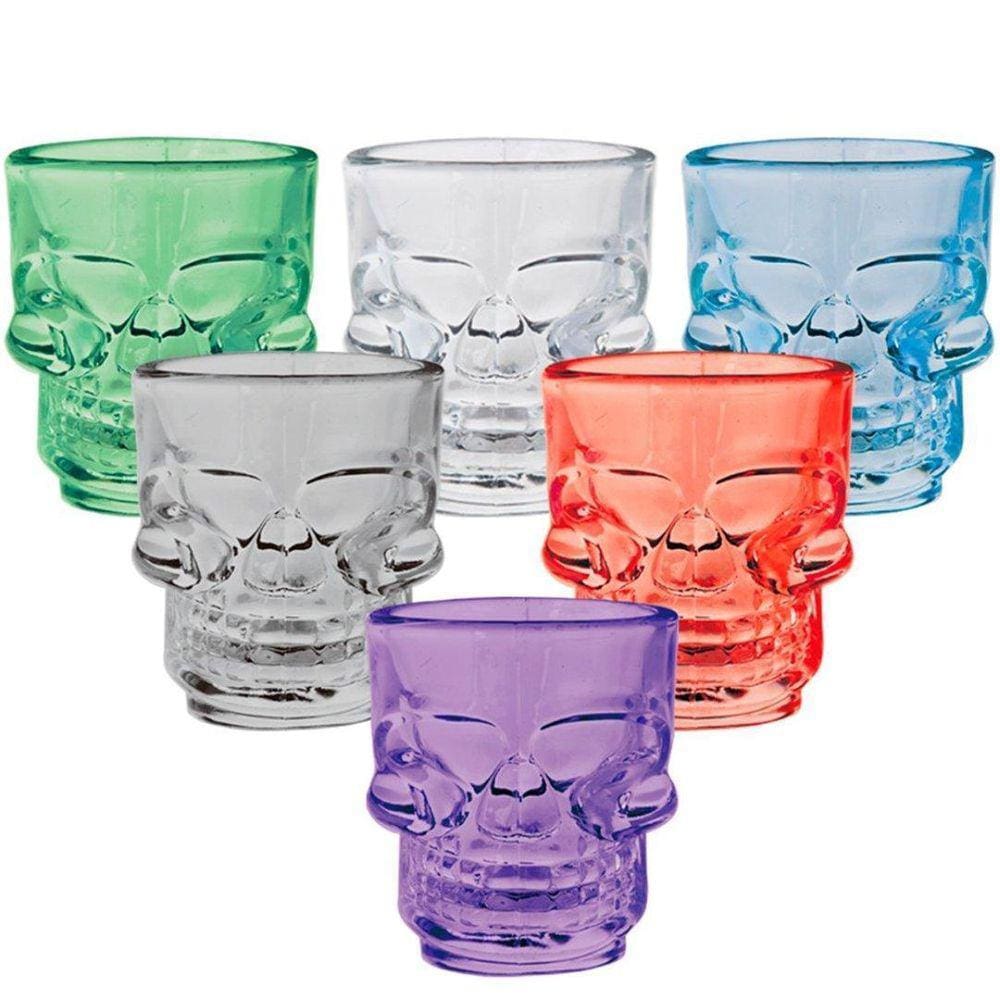 Conjunto Jogo De 6 Copos Shot Skull Em Vidro 50Ml Colorido