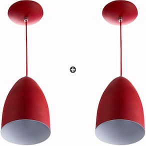 Kit 2 Lustres Pendente Cone Vermelho Sala Cozinha Quarto