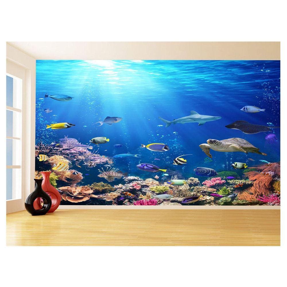 Papel De Parede 3D Fundo Do Mar Peixes Oceano 3,5M Fm112
