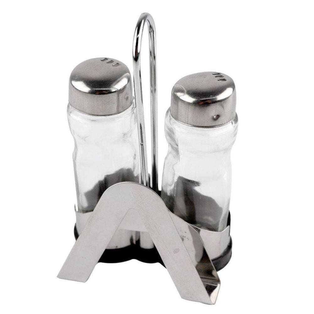 Jogo De Saleiro E Pimenteiro Com Porta Guardanapo Em Inox