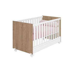 Berço Mini Cama Taís Brilhar Carvalho Rústico/Branco