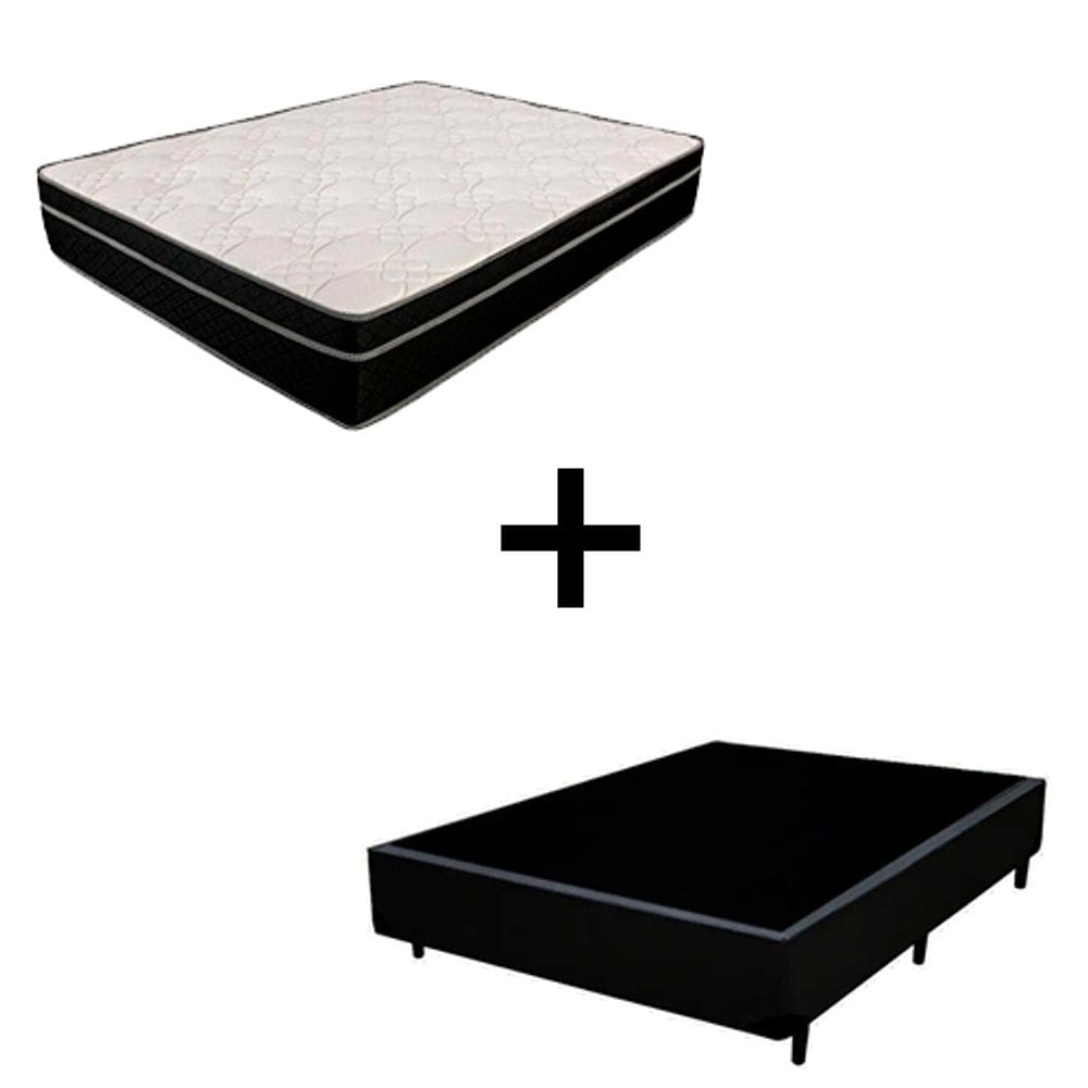Cama Box Casal 138 - Tecido Sintético Preto com Colchão Paris - Molas Ensacadas Preto 56x138x188