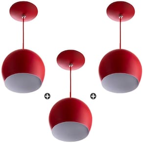 Kit 3 Pendente Bola Pequena Vermelho Sala Cozinha Quarto