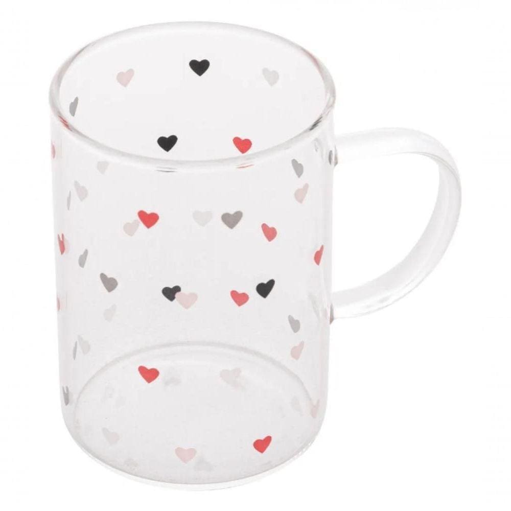 Xícara Caneca De Vidro Corações Love 200 Ml - Lyor