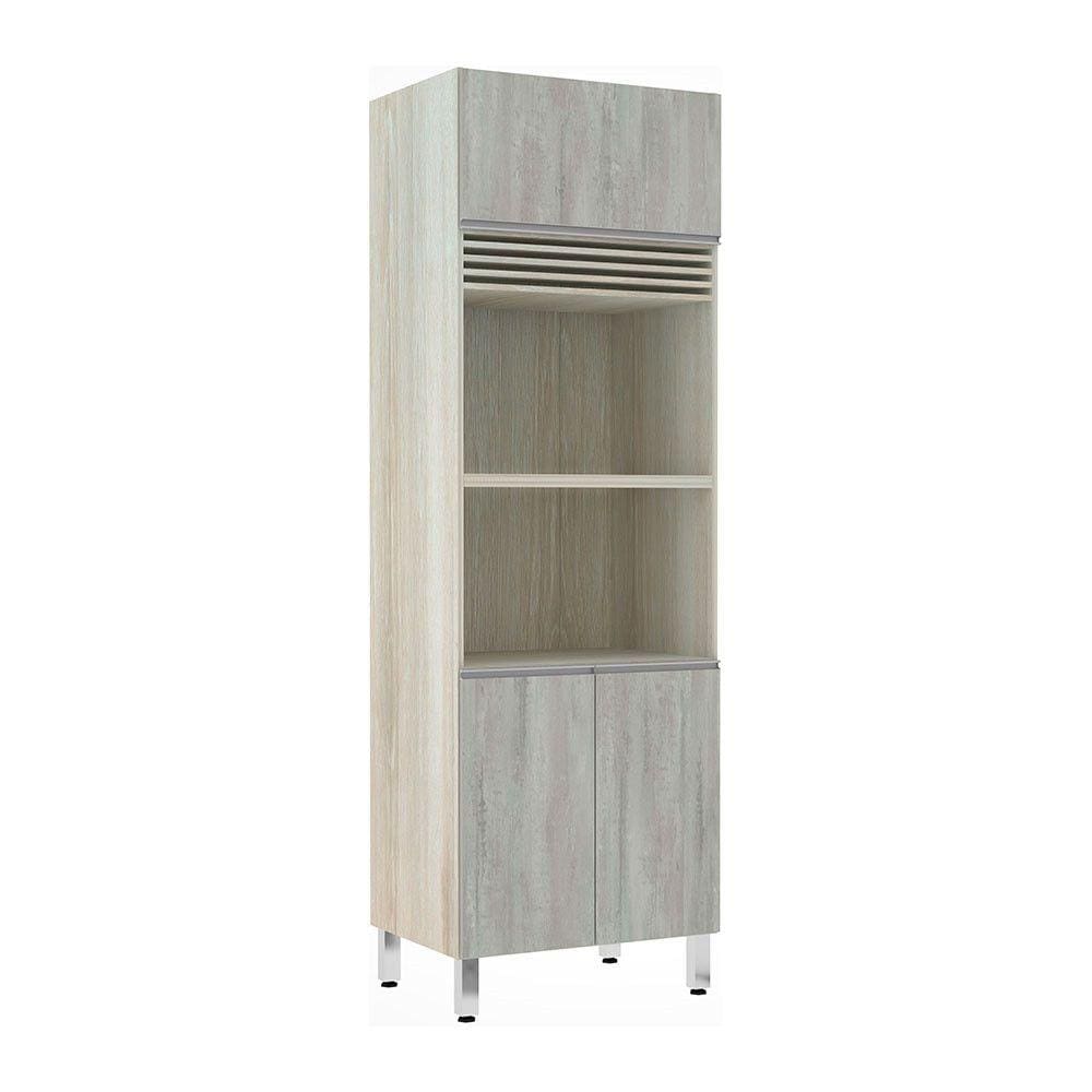 Paneleiro Luciane 70cm 2 Nichos para Microondas com grade Superior de Respiro 3 Portas Lis