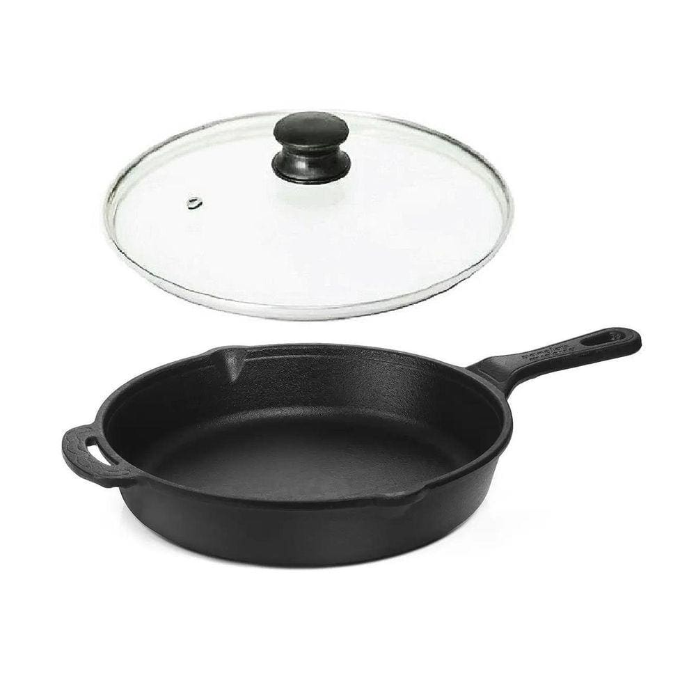 Frigideira Ferro Fumil Com Cabo E Tampa Vidro 29 Cm