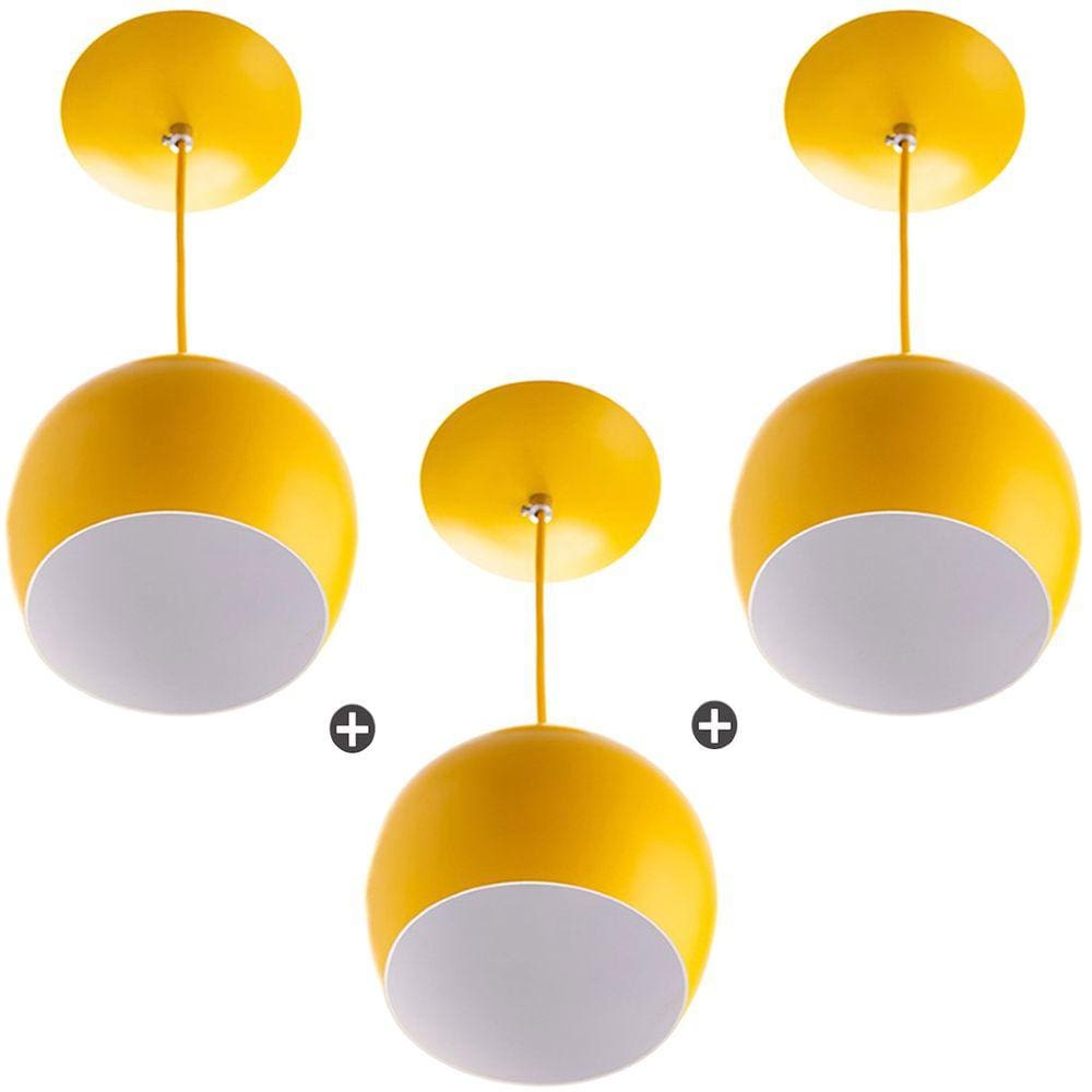 Kit 3 Pendente Bola Pequena Amarelo Sala Cozinha Quarto