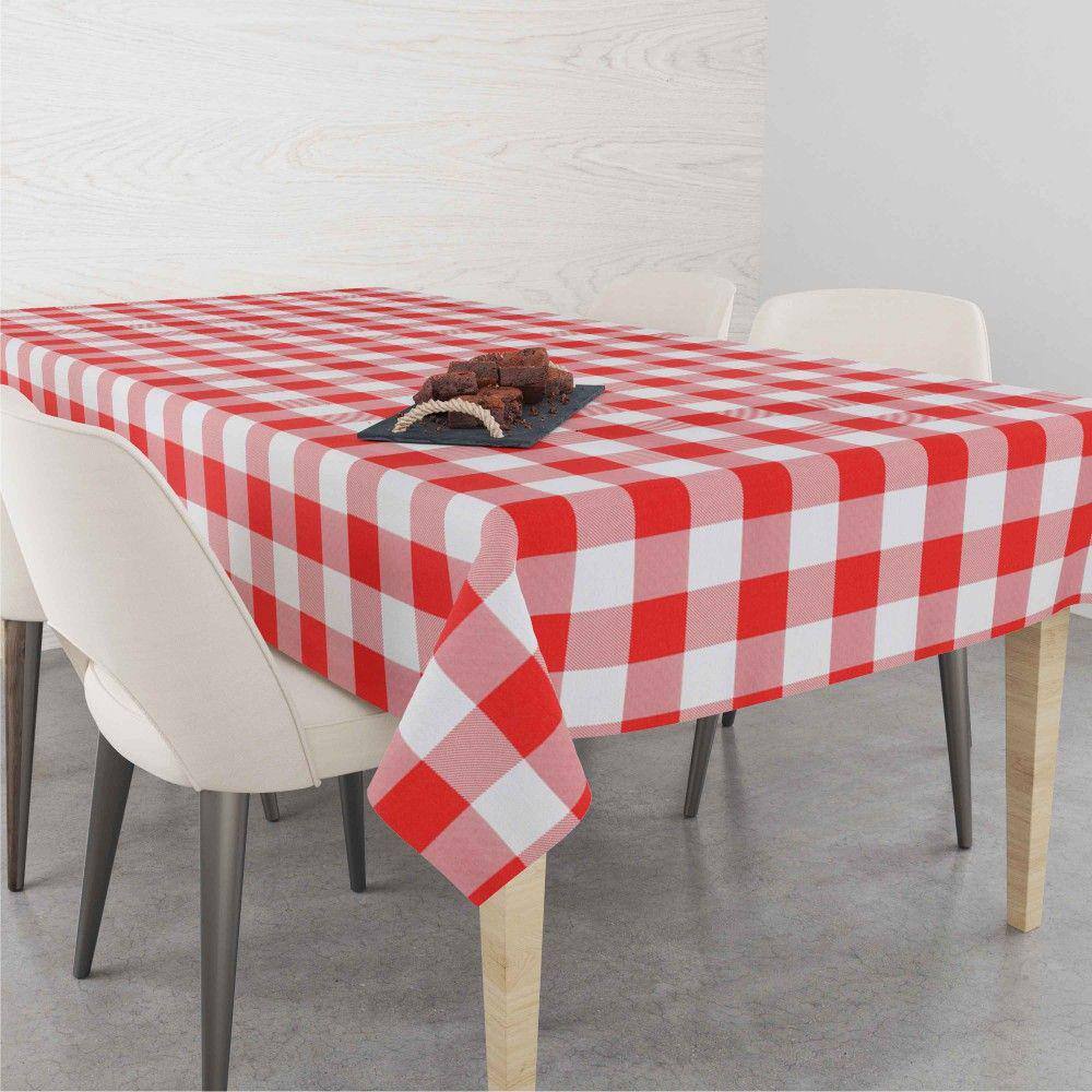 Toalha De Mesa Retangular Impermeavel Termica Estampa Xadrez Vermelha