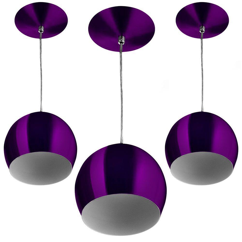 Kit 3 Pendente Bola Pequena Roxo Sala Cozinha Quarto