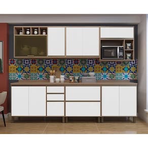 Cozinha Completa 7 Peças Armário, Balcão e Nicho Microondas Vidro Reflecta Luciane Móveis