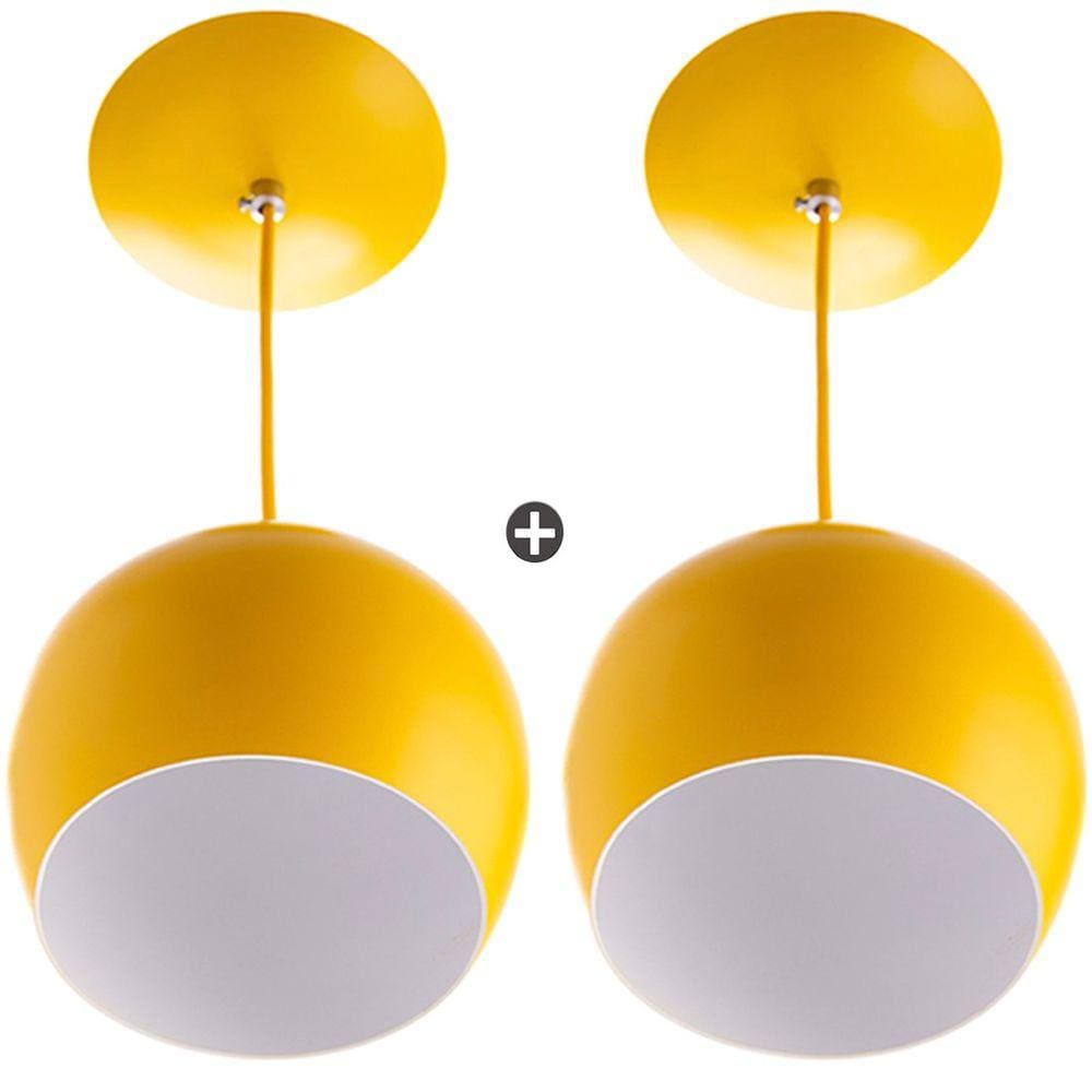 Kit 2 Pendente Bola Pequena Amarelo Sala Cozinha Quarto