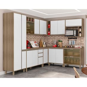 Cozinha Completa Modulada 10 Peças Armário e Balcão Vidro Reflecta Branco Laca Luciane Móveis