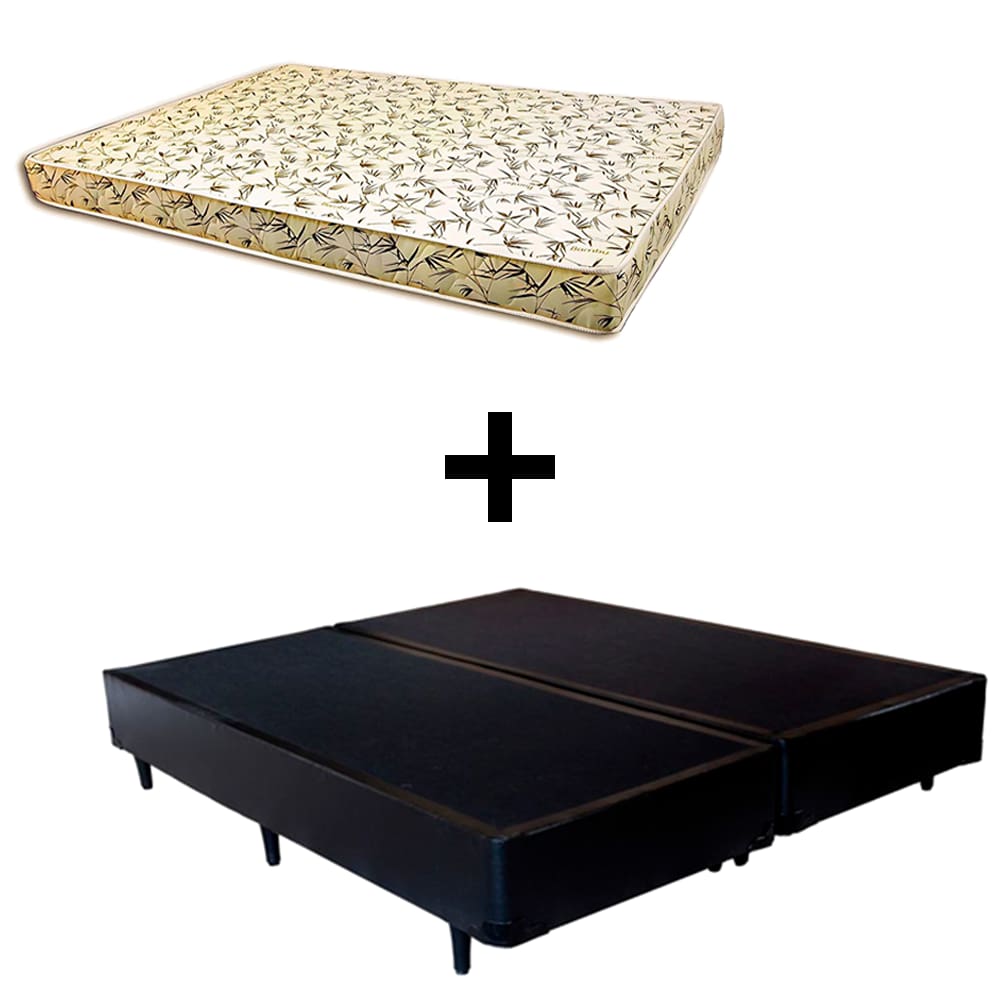 Cama Box King - Tecido Sintético Preto Com Colchão Austrália Bello Box - 100% Espuma D26 Amarelo 54x193x203