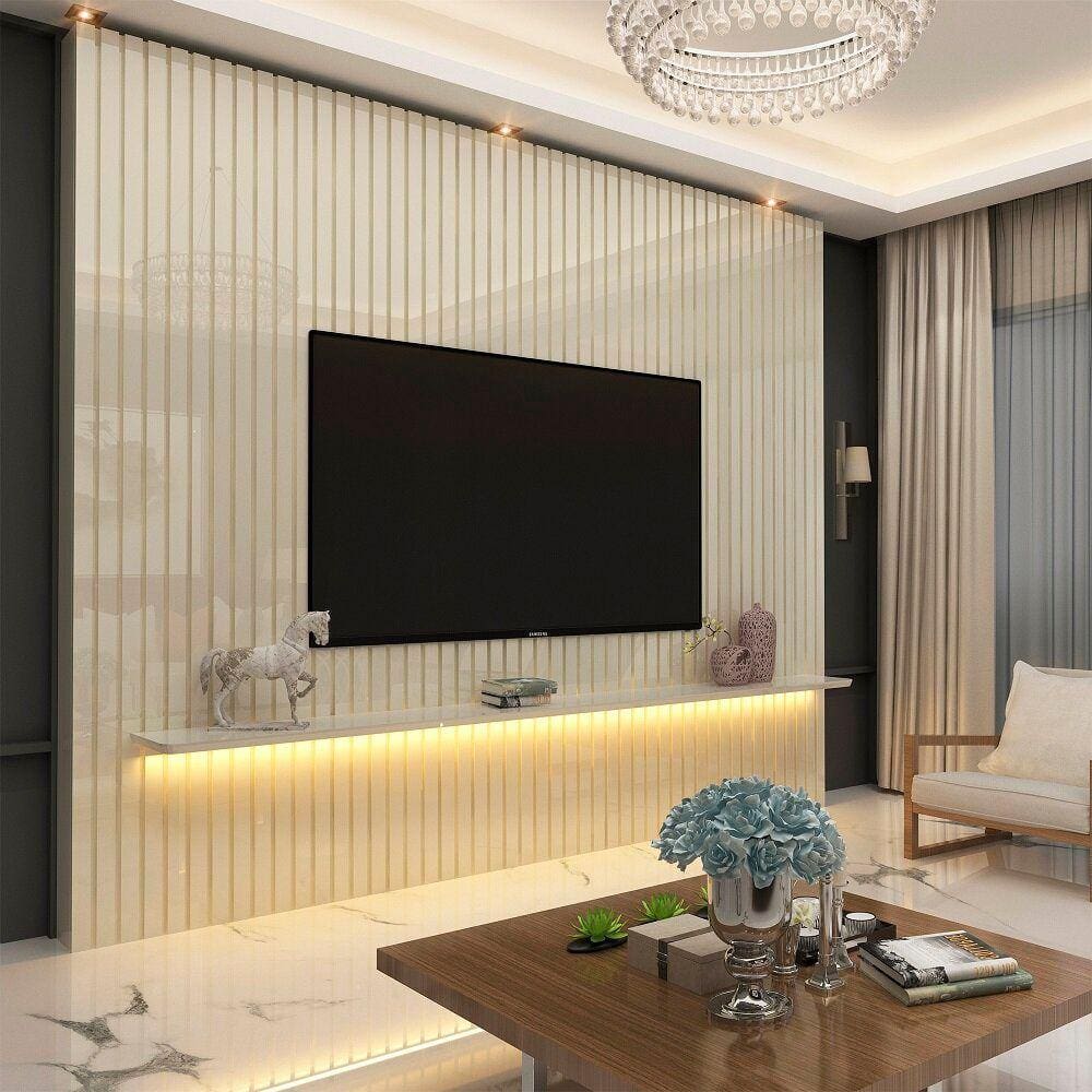 Painel para TV Ripado com LED Nobre 230 Off White - Gelius
