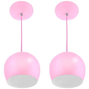Kit 2 Pendente Bola Pequena Rosa Bebe Sala Cozinha Quarto
