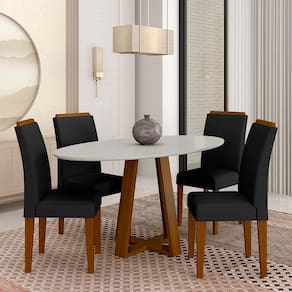 Mesa Oval Com 4 Cadeiras Montana 1,36 Cin/off/preto - Móveis Arapongas