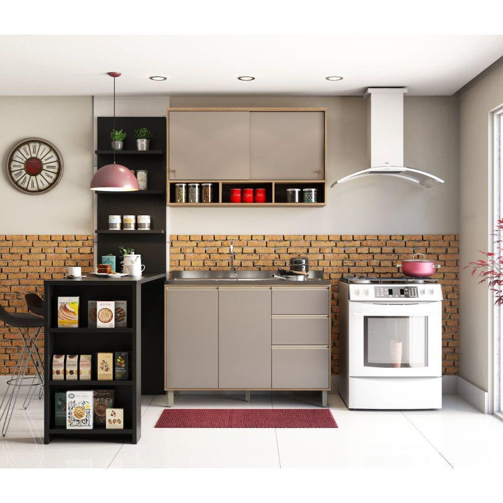 Cozinha Completa 4 Peças com Bancada Mesa Gourmet Armário Aéreo e Balcão de Pia Luciane Móveis