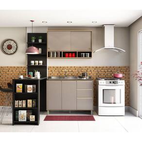 Cozinha Completa 4 Peças com Bancada Mesa Gourmet Armário Aéreo e Balcão de Pia Luciane Móveis