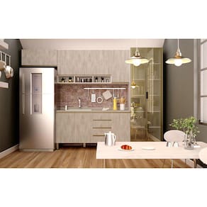 Cozinha Modulada Completa 6 Peças Branco com Concreto Vidro Reflecta Pérola Luciane Móveis