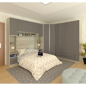 Guarda Roupa Canto Casal 11 Portas e 11 Gavetas Legno Crema com Cinza Puro Prime Luciane Móveis