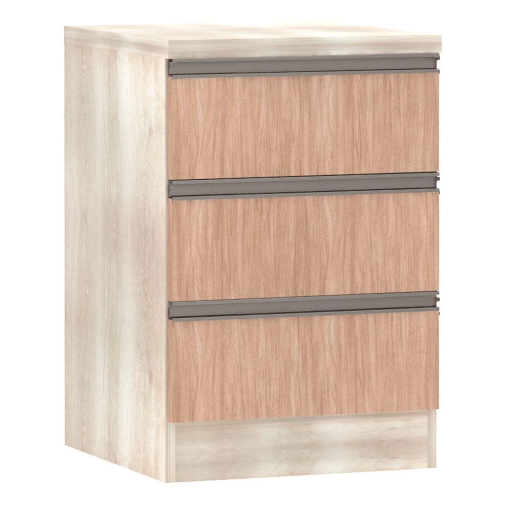 Mesa de Cabeceira 3 Gavetas 40cm Estrutura Legno Crema Prime Plus Luciane Móveis